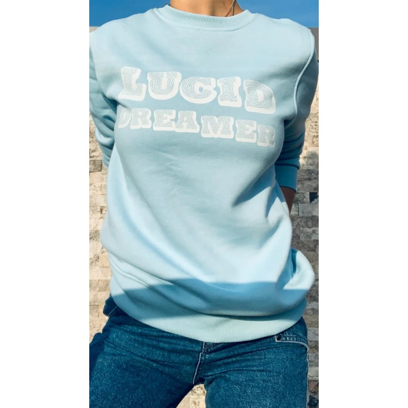 Unisex Sweatshirt Bisiklet Yaka Lucid Mavi  